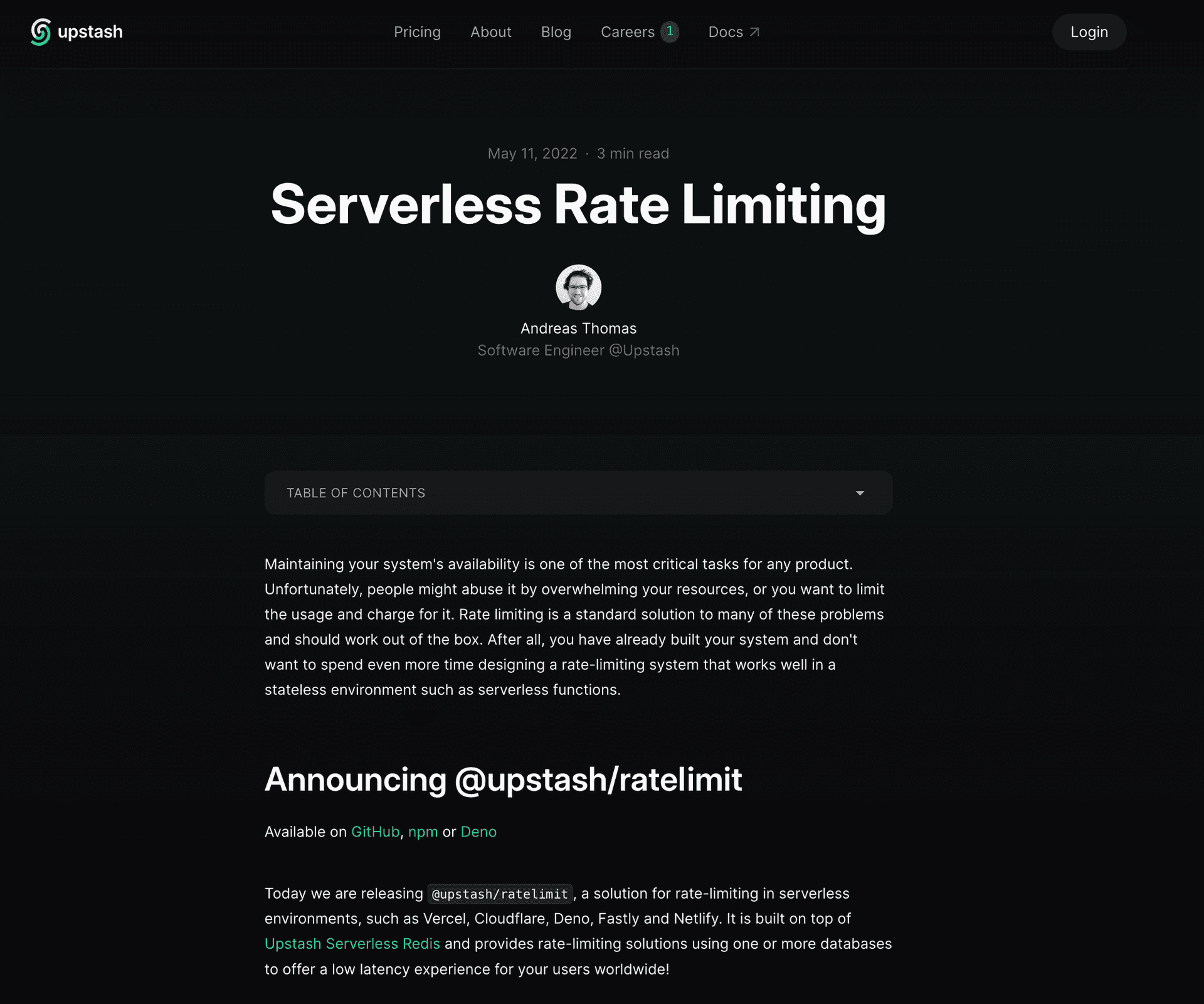 Rate Limiting: Upstash