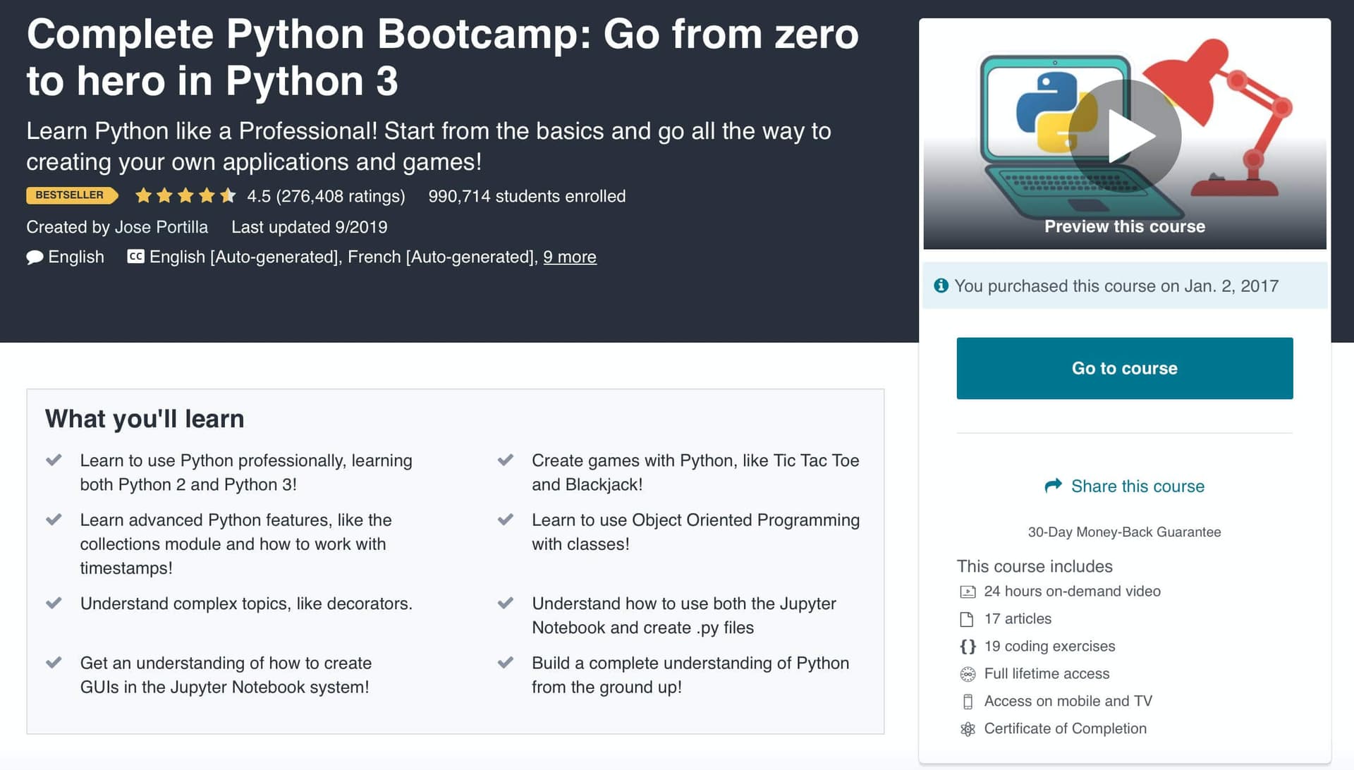 Complete Python Bootcamp: Go from zero to hero in Python 3