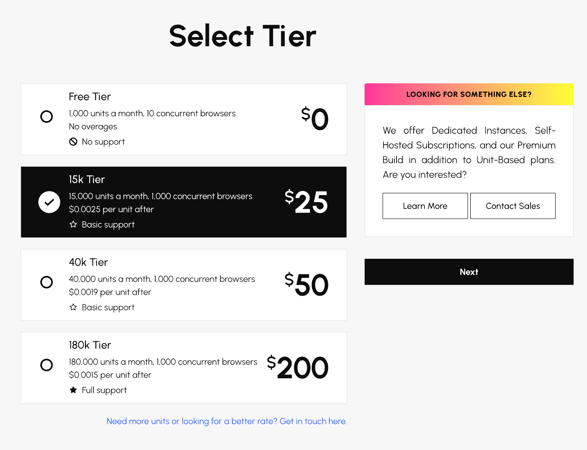 Browserless.io Pricing Page