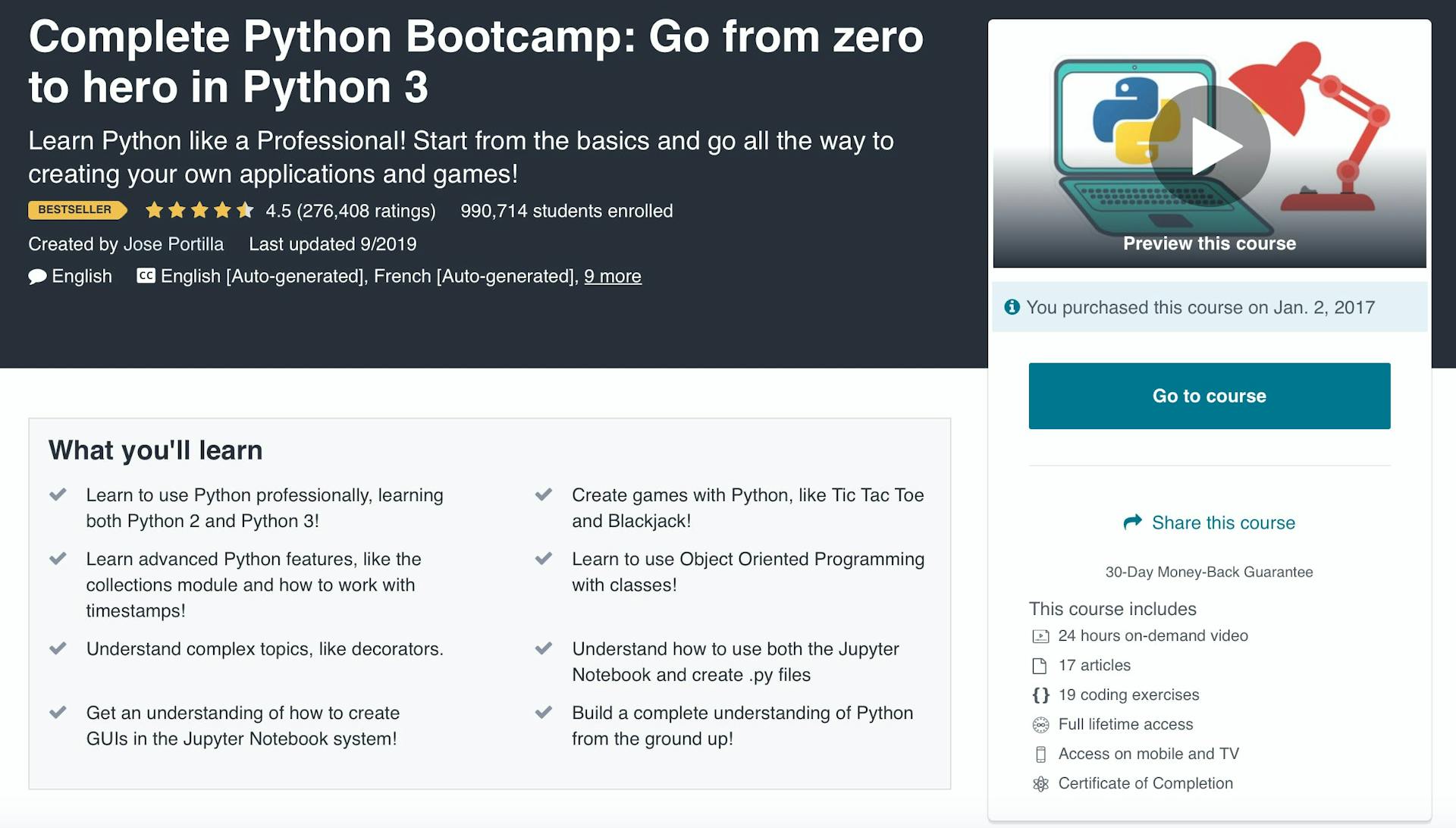 Complete Python Bootcamp: Go from zero to hero in Python 3